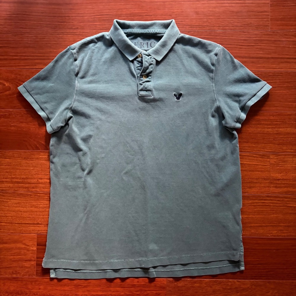 American Eagle Mens Polo Shirt XL Blue Teal Pique Cotton Athletic Fit S/S